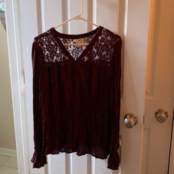 Knox Rose | Burgundy Wine Top With Lace Detail B38